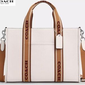 Coach Smith Tote Bag Refined pebble leather and webbing Silver Chalk - White EUC